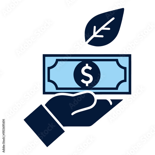 Hand Receiving Dollar Bill with Leaf Icon for App UI