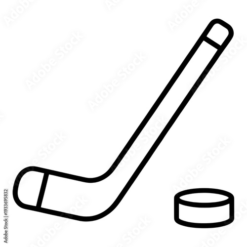 Hockey Stick with Puck Outline Line Icon for App UI