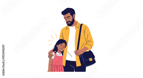 Loving father with a beard embracing his smiling young daughter in a heartwarming family portrait isolated on white background.