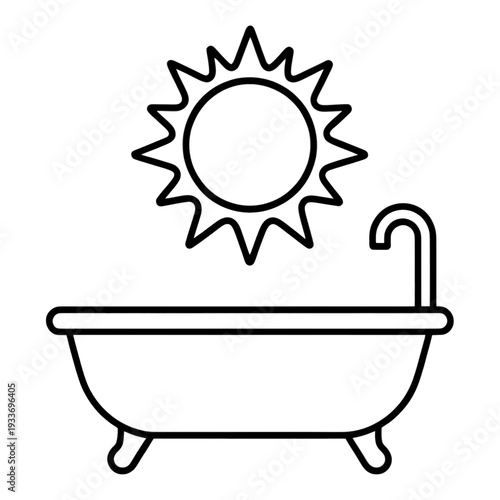 Outline Bathtub With Sun Icon for App UI