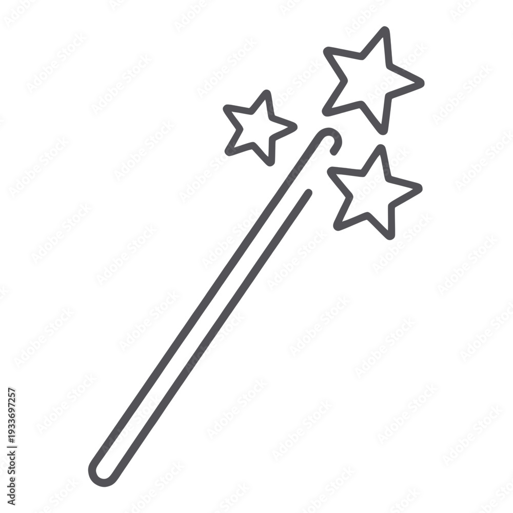 Naklejka premium Outline Magic Wand With Three Stars Line Icon for App UI