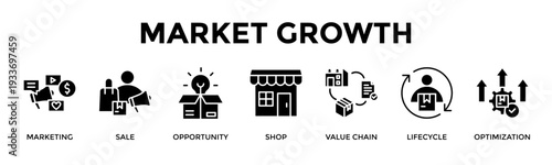 Market Growth Banner Web Icon Vector Illustration Concept For Drive Revenue Growth Through Strategic Market Optimization