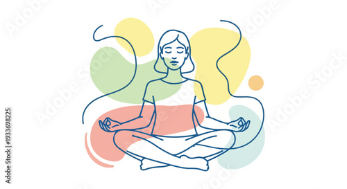 Woman meditating in colorful abstract background yoga and mindfulness concept