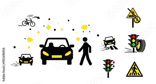 Traffic Accident Collision Scene Elements.