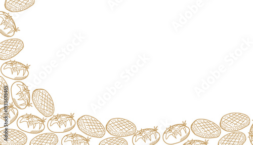 Steak and baked potato pattern. Frame meat vegetable vector illustration. Grilled beef and potato background. Minimalist hand drawn line art. 