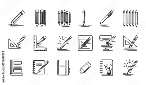 Modern pencil icon bundle with editable line vectors for web and creative projects