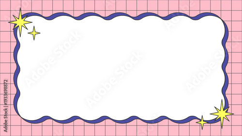 グリッド　なみなみリボンフレーム　横長
ピンク×ネイビー