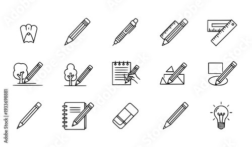 Editable pencil line icon collection for creative, web, and app design
