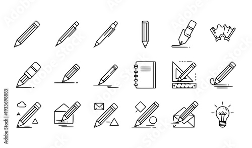 Line pencil icon vector set for websites, banners, flyers, and apps
