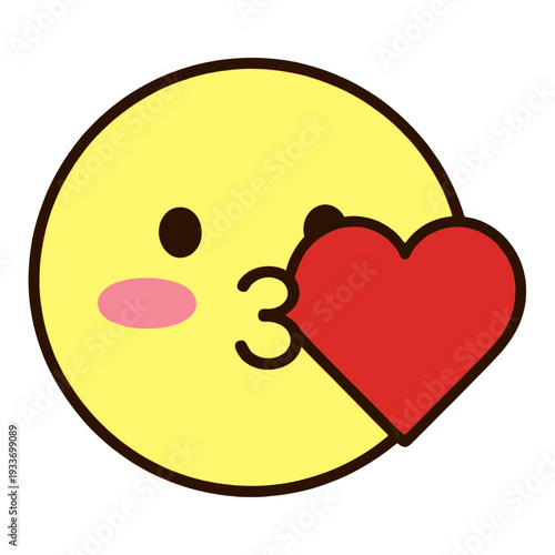 Yellow Face Kissing Red Heart Icon for App UI with Number Three