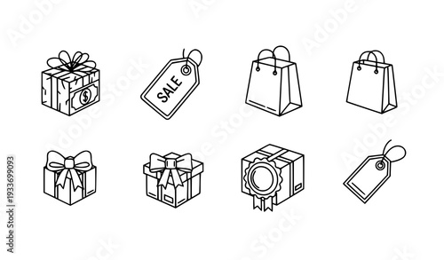 Editable thin line icon collection for shopping, gifts, and e-commerce UI design