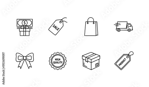 Thin line shopping and gift icon vector set for e-commerce, apps, and web design