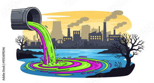 Toxic Waste Pollution Industrial Landscape.