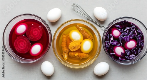 Natural Easter egg dyeing with beets, turmeric, and red cabbage for vibrant colors.
