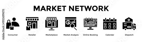 Market Network Banner Web Icon Vector Illustration Concept For Connect Consumers And Retailers Through Digital Channels