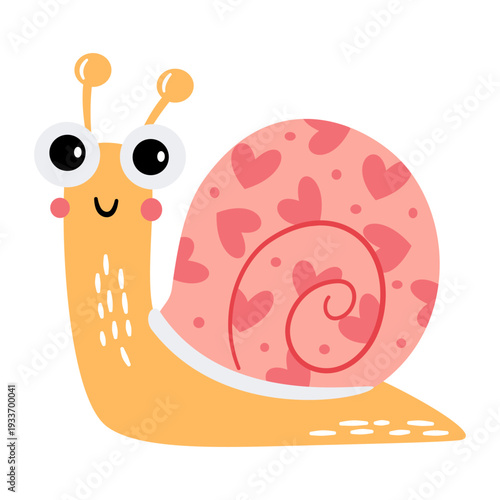 Cute bright snail, flat vector illustration in a simple children's style. Vector illustration