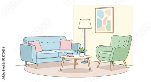 Cozy living room interior with sofa armchair and coffee table