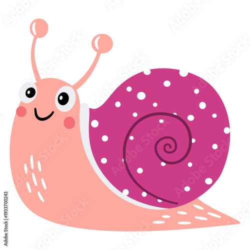 Cute bright snail, flat vector illustration in a simple children's style. Vector illustration