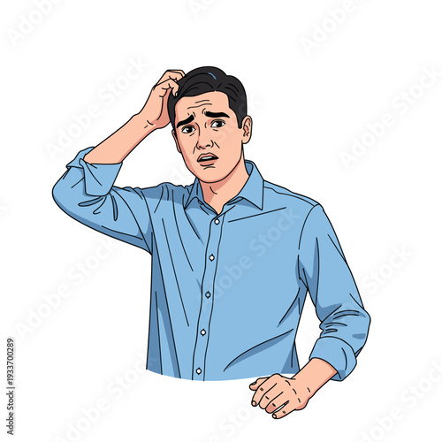 Man Scratching Head in Frustration.