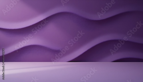 Abstract volumetric background featuring deep purple undulating waves and subtle textured surface creating a sophisticated, three dimensional studio product display podium with soft ambient