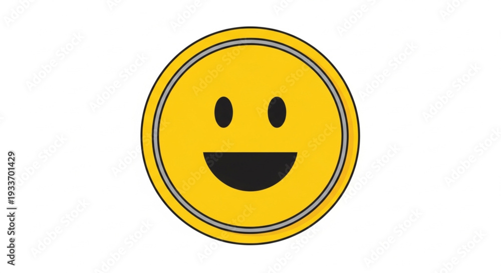 Fototapeta premium Yellow smiley face coin with happy expression.