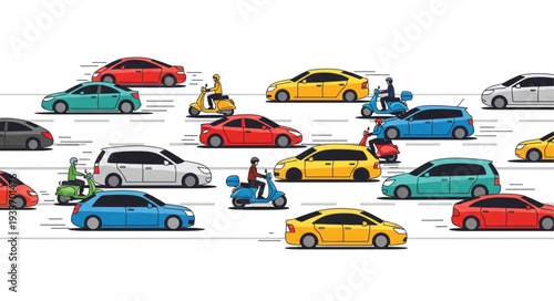 Traffic Jam with Various Vehicles.