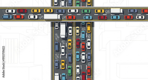 Traffic congestion at highway intersection.