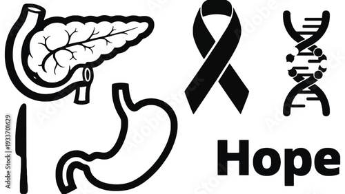 Pancreatic cancer awareness illustration with hope and digestive system