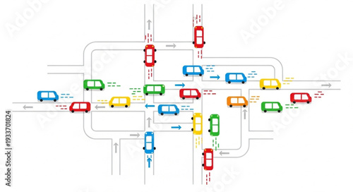 Traffic Flow Diagram with Vehicles.