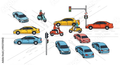 Traffic Intersection with Cars and Motorcycles.