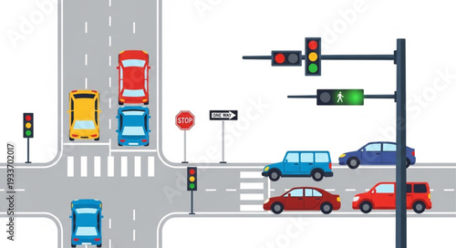 Traffic Intersection with Vehicles and Lights.