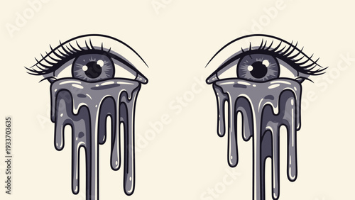 Crying Eyes with Black Tears Illustration.