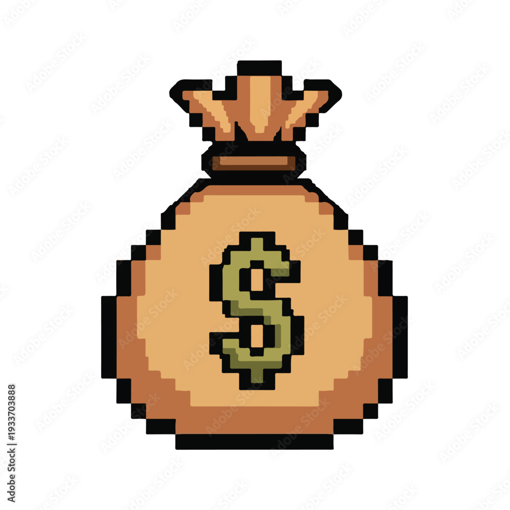 Fototapeta premium Pixel art money bag with dollar sign