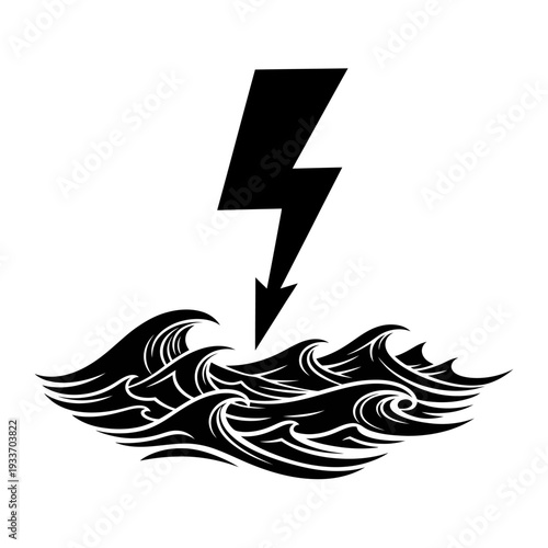 Lightning Bolt Striking Turbulent Ocean Waves with Powerful Energy