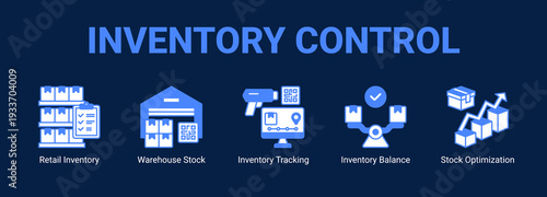 Inventory Control web banner icon concept, with Retail Inventory, Warehouse Stock, Inventory Tracking, Inventory Balance.