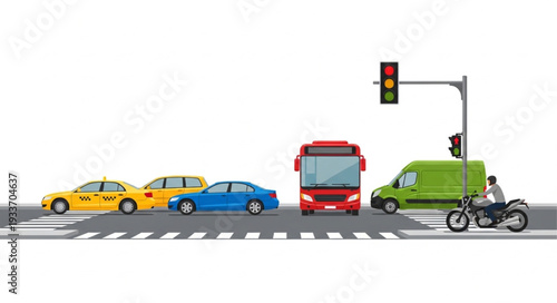 Traffic Scene with Vehicles and Pedestrian.