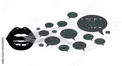 Mouth speaking words into speech bubbles, symbolizing communication and ideas spreading.