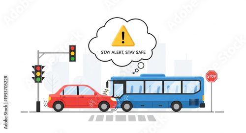 Traffic Jam with Warning Sign.