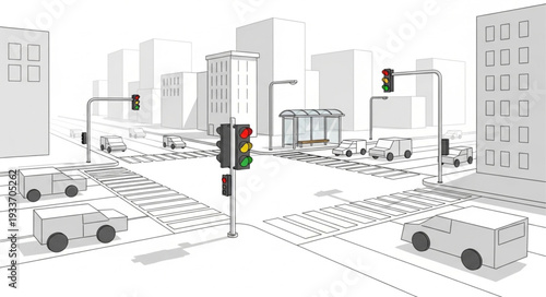 Traffic Light and City Infrastructure.