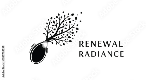 Abstract illustration of a seed growing into a tree with leaves scattering, symbolizing growth and renewal.