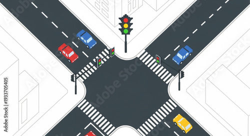 Traffic Light Intersection with Cars.