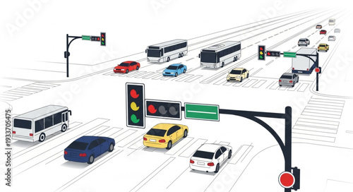 Traffic Lights and Vehicles Intersection.