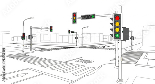 Traffic Lights at City Intersection.