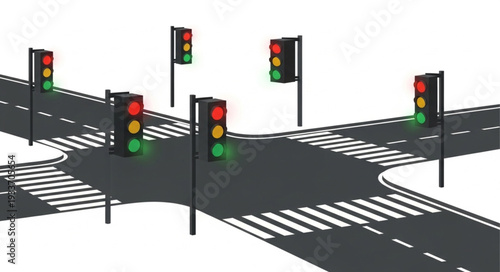 Traffic Lights at Road Intersection.