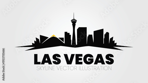 Las Vegas city skyline silhouette vector with Stratosphere and Luxor landmarks.