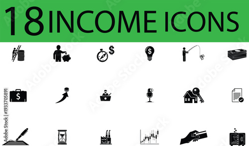 Collection of 18 income icons for financial and business concepts