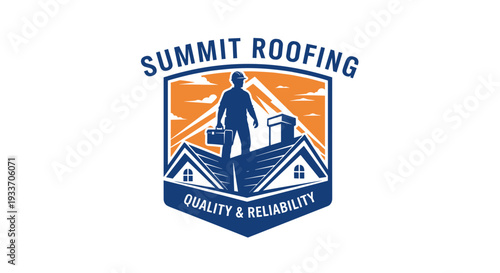 Roofing Logo with Roofer and House.