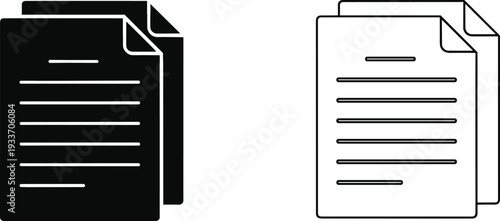 Document file icon set, paper page and text sheet vector illustration for office data report management design
