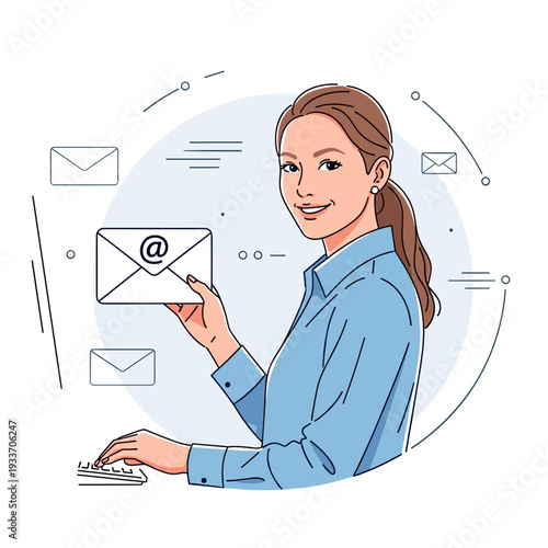 Woman Sending Email on Computer.