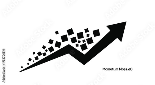Black arrow graphic symbolizing upward growth and momentum with dissolving squares